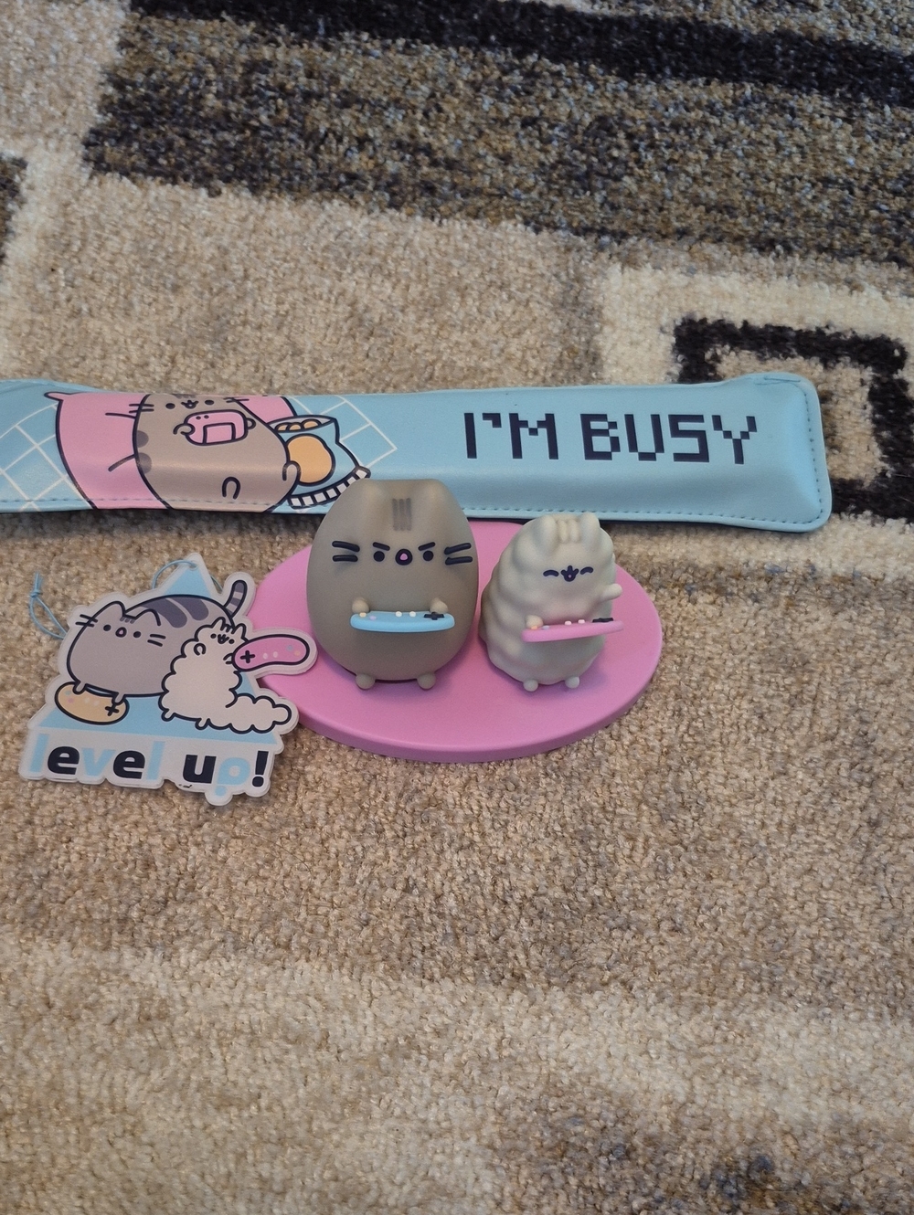Pusheen Desk Figurine Duo with Pink Base and Blue Wrist Rest